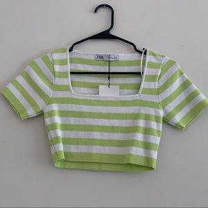 nwt zara green striped crop top